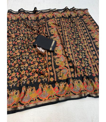 DB1004 Beautiful Soft Tussar Silk Kashmiri Printed Celebrity Inspired Sarees.