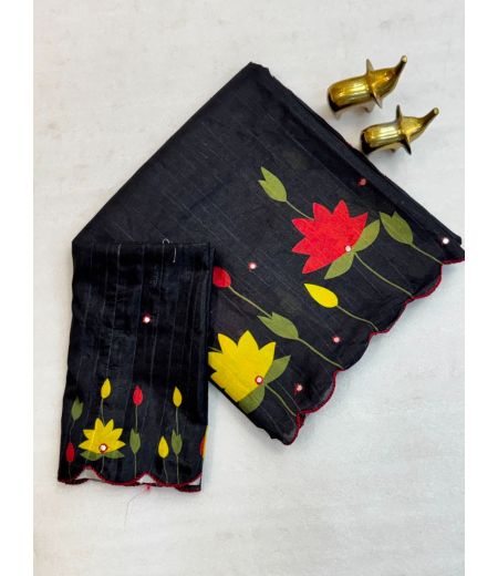 DB1010 Beautiful Soft Tussar Silk Elegant Printed Mirror Work Celebrity Inspired Sarees.