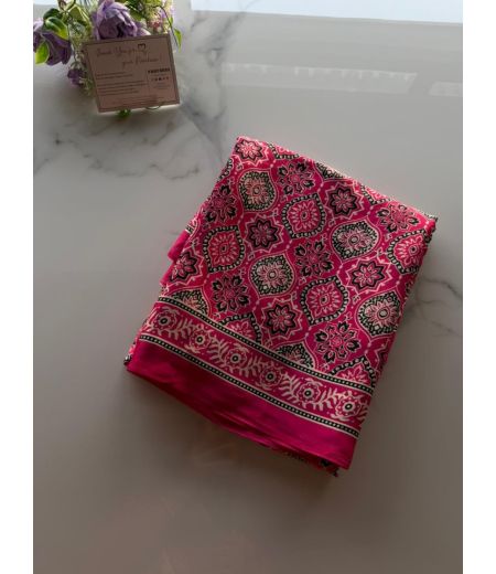DB1013  Beautiful Soft Gajji Sattin Silk Ajrakh Printed Celebrity Inspired Sarees.