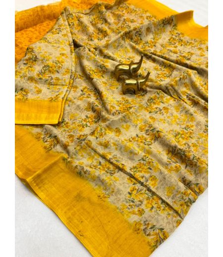 DB1017  Beautiful Soft Erode Silk Elegant Printed Sarees with Zari Border.