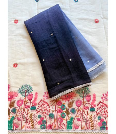 DB1016 Beautiful Soft Padding Linen Mirror Work Celebrity Inspired Sarees with Designer Work Blouse.
