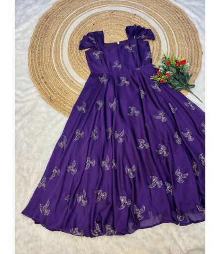 DB1024 Beautiful Soft Rangoli Silk Bids Work Celebrity Inspired Gowns.