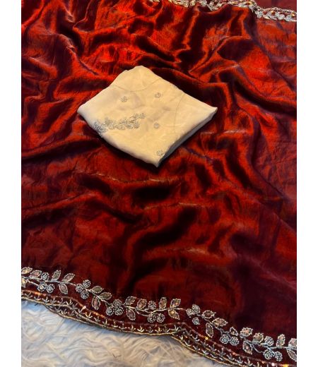 DB1025 Beautiful Soft Space Silk Sequence Handwork Celebrity Inspired Sarees.