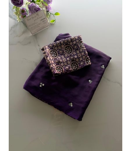 DB1029 Beautiful Soft Gajji Sattin Ajrakh Printed Mirror Work Celebrity Inspired Sarees.