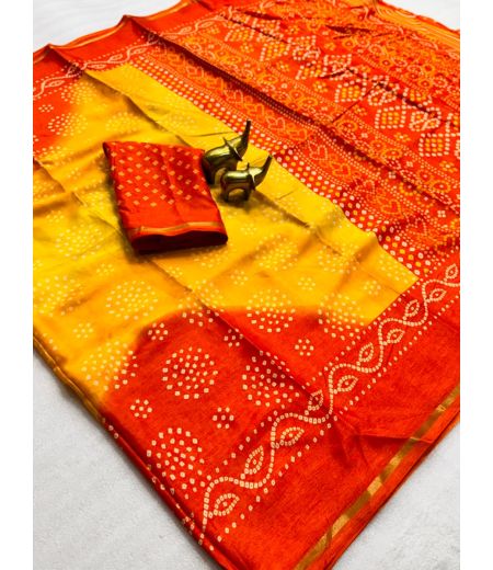 DB1038 Soft Dola Silk Bandhani Printed Celebrity Inspired Sarees.