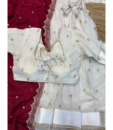DB1040 Soft Viscose Georgette Zari Chex Weaving Butti Weaving Celebrity Designer Half Sarees Lehenga Sets.