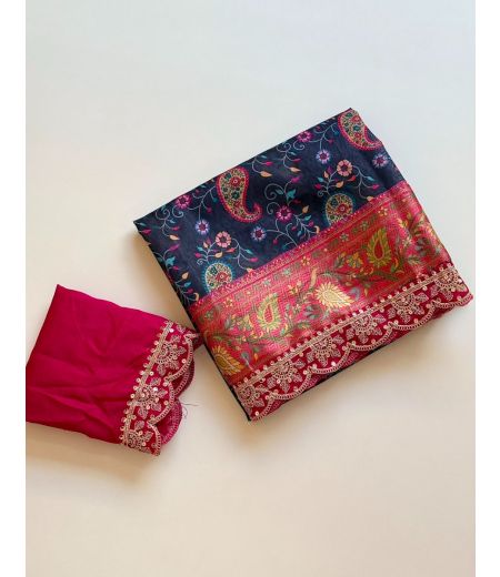 DB1041 Soft Banarasi Dola Silk Digital Printed Celebrity Inspired Sarees.