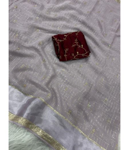 DB1054 Soft Viscose Georgette Zari Chex Weaving Sequence Butti Work Celebrity Inspired Sarees.