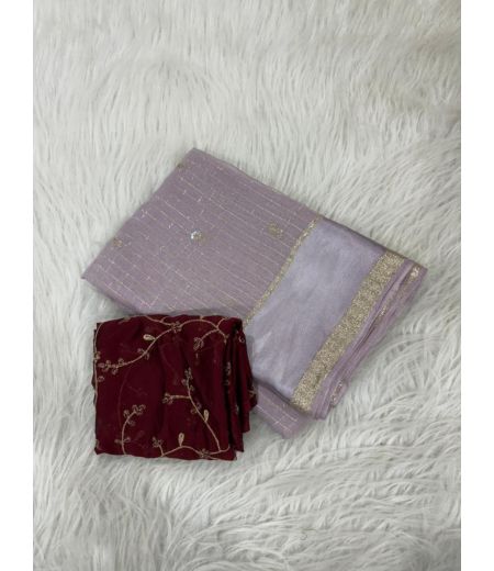 DB1054 Soft Viscose Georgette Zari Chex Weaving Sequence Butti Work Celebrity Inspired Sarees.