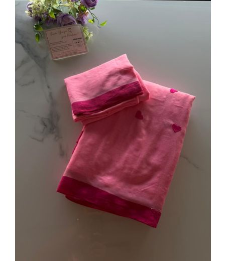 DB1049 Soft Mulmul Cotton Heart Embroidery Work Celebrity Inspired Sarees.