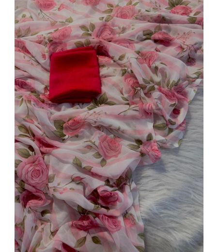 DB1074 Soft Chiffon Floral Digital Printed Celebrity Inspired Sarees.
