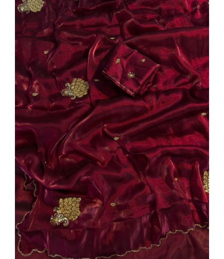 DB1073 Soft Sattin Space Silk Hand Cutdana Work Celebrity Inspired Sarees.