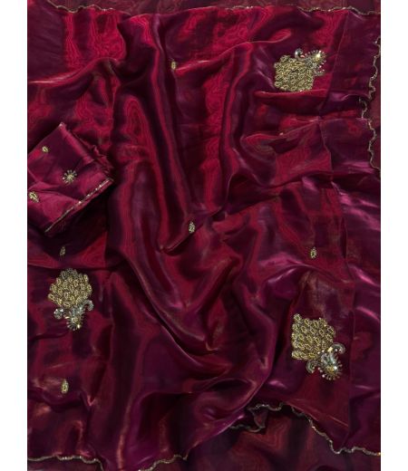 DB1073 Soft Sattin Space Silk Hand Cutdana Work Celebrity Inspired Sarees.