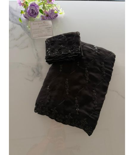 DB1077 Soft Faux Georgette Sequence Emboridary Work Celebrity Inspired Sarees.
