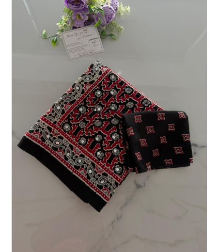 DB1084 Soft Sattin Ajrakh Printed Mirror Work Celebrity Inspired Sarees.