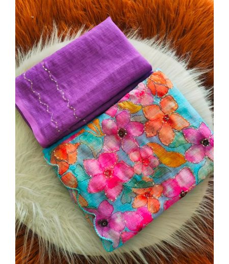 DB1093 Soft Linen Digital Printed Sequence Work Celebrity Inspired Sarees.