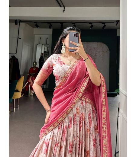 DB1101 Soft Dola Silk Floral Printed Designer Half Sarees Lehenga Sets.