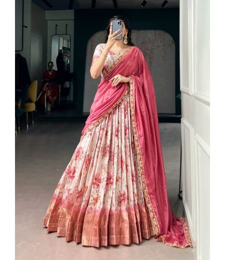 DB1101 Soft Dola Silk Floral Printed Designer Half Sarees Lehenga Sets.