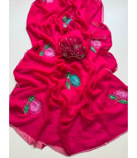 DB1098 Soft Chiffon Handbrush Painted Siroski Work Celebrity Inspired Sarees.