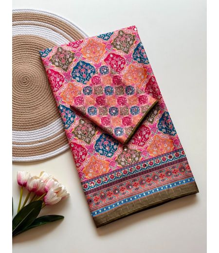 DB1103 Soft Tussar Silk Digital Printed Mirror Work Celebrity Inspired Sarees.