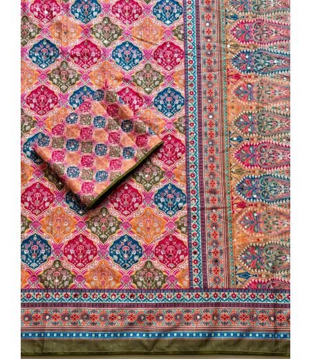 DB1103 Soft Tussar Silk Digital Printed Mirror Work Celebrity Inspired Sarees.