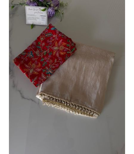 DB1105 Soft Sattin Silk Celebrity Inspired Sarees with Designer Embroidery Work Blouse.