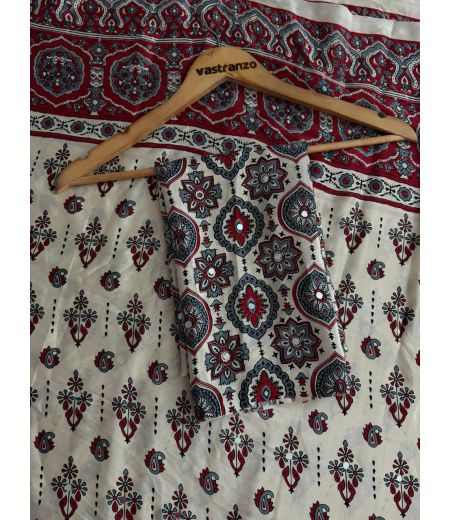 DB1117 Soft Sattin Crape Silk Ajrakh Printed Mirror Work Celebrity Inspired Sarees.