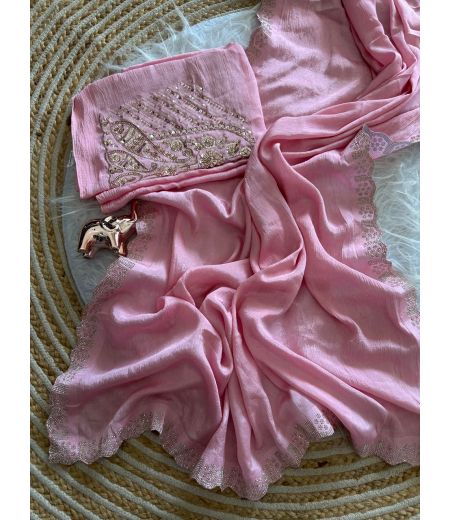 DB1113 Soft Crunchy Silk Embroidery Diamond Work Celebrity Inspired Sarees.