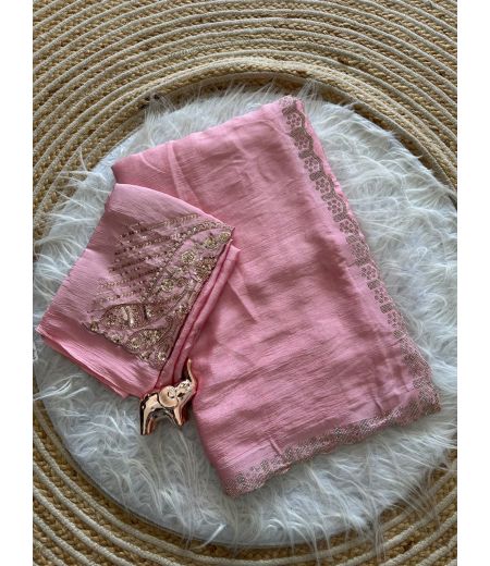 DB1113 Soft Crunchy Silk Embroidery Diamond Work Celebrity Inspired Sarees.