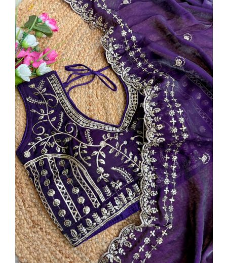 DB1115 Soft Sattin Silk Sequence Emboridary Work Sarees with Designer Stitched Blouse.