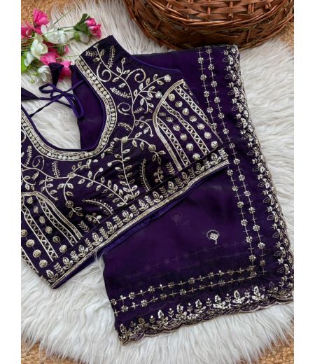 DB1115 Soft Sattin Silk Sequence Emboridary Work Sarees with Designer Stitched Blouse.