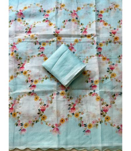 DB1125 Soft Kota Chex Digital Floral Printed Celebrity Inspired Sarees.