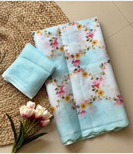 DB1125 Soft Kota Chex Digital Floral Printed Celebrity Inspired Sarees.
