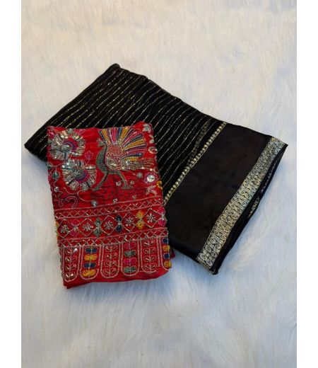 DB1143 Soft Georgette Zari Weaving Sarees with Handwork Blouse.