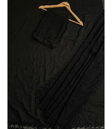 DB1145 Soft Faux Georgette Black Colour Moti Handwork Celebrity Inspired Sarees.