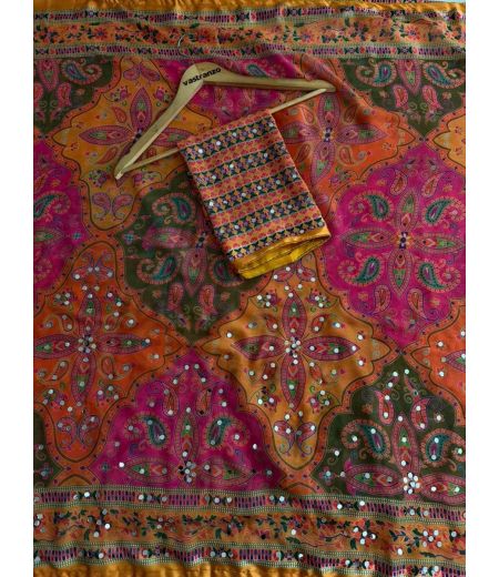DB1155 Soft Moss Silk Celebrity Inspired Mirror Work Celebrity Inspired Sarees.