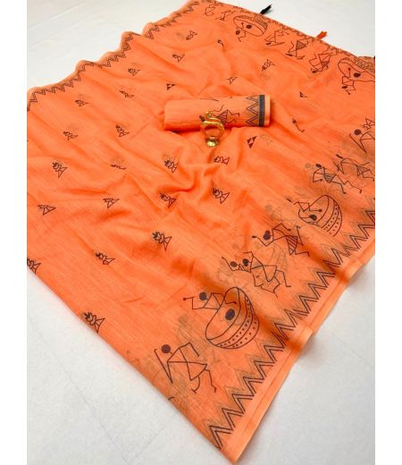 DB1157 Soft Cotton Linen Elegant Printed Summer Sarees.