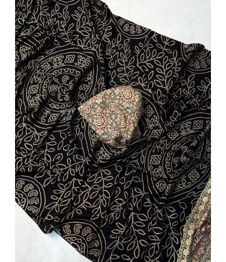 DB1162 Soft Gajji Sattin Ajrakh Printed Celebrity Inspired Sarees.