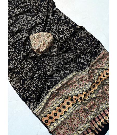 DB1162 Soft Gajji Sattin Ajrakh Printed Celebrity Inspired Sarees.