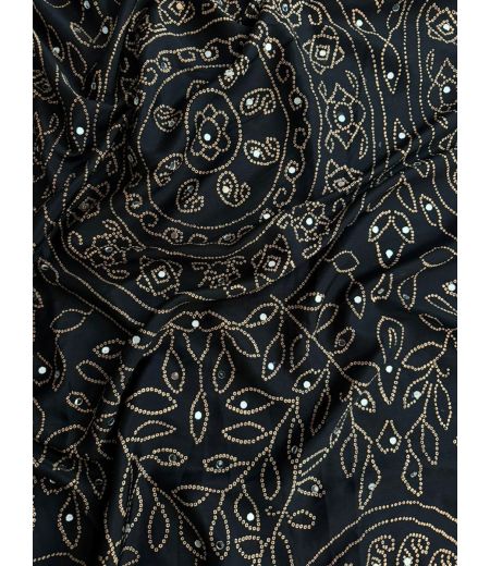 DB1091 Soft Sattin Ajrakh Printed Mirror Work Celebrity Inspired Sarees with Designer Lace Border.