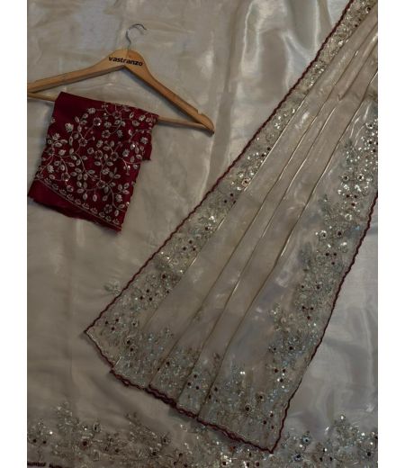 DB1167 Soft Sattin Dual Shaded Sequence Emboridary Work Celebrity Inspired Sarees.
