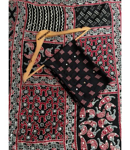 DB1171 Beautiful Soft Gajji Sattin Ajrakh Printed Mirror Work Celebrity Inspired Sarees.