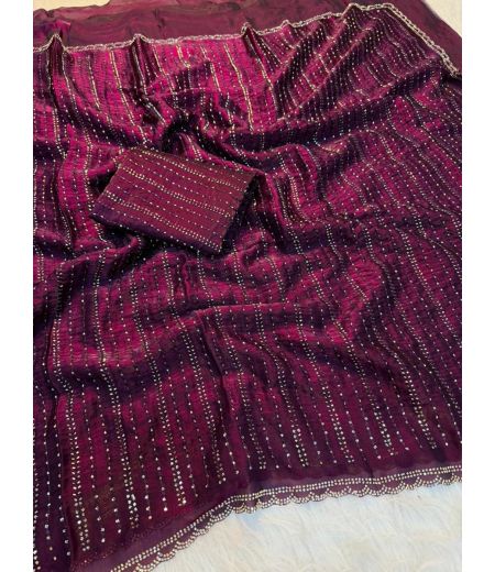 DB1176 Soft Sattin Silk Siroski Bids Work Celebrity Inspired Sarees.