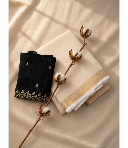 DB1175 Soft Tusser Silk Sarees with Embroidery Work Blouse.