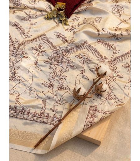DB1173 Soft Tussar Silk Embroidery Work Celebrity Inspired Sarees.