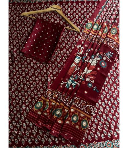 DB1180 Soft Gajji Sattin Silk Ajrakh Printed Mirror Work Celebrity Inspired Sarees.