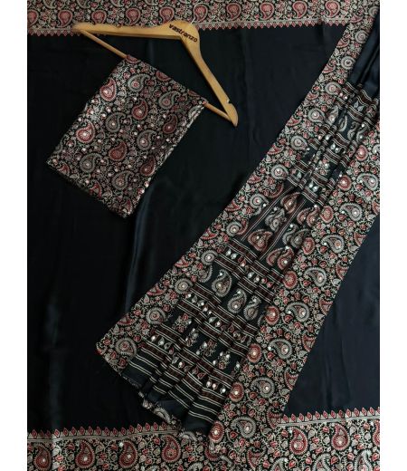 DB1179 Soft Gajji Sattin Silk Ajrakh Printed Mirror Work Celebrity Inspired Sarees.