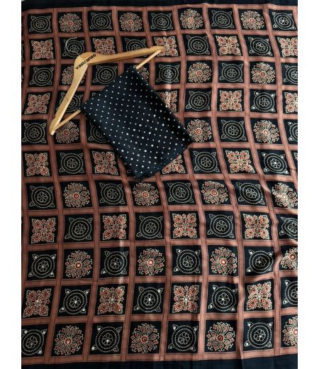 DB1178 Soft Gajji Sattin Silk Ajrakh Printed Mirror Work Celebrity Inspired Sarees.