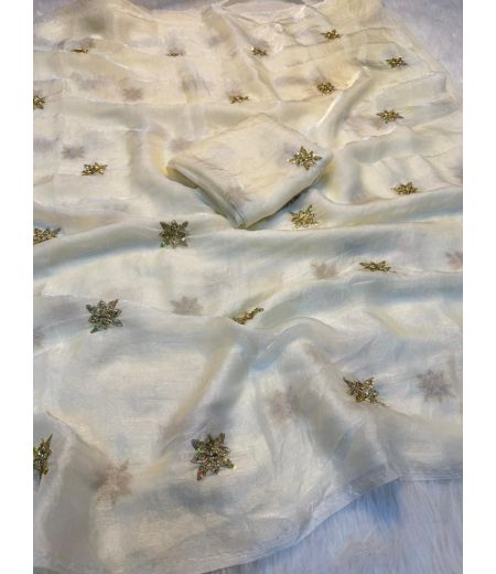 DB1186  Soft Sattin Silk Hand Bids Work Celebrity Inspired Sarees.