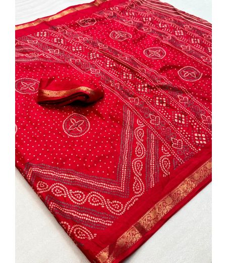 DB1183 Soft Silk Bandhani Printed Sarees with Jacquard Border.
